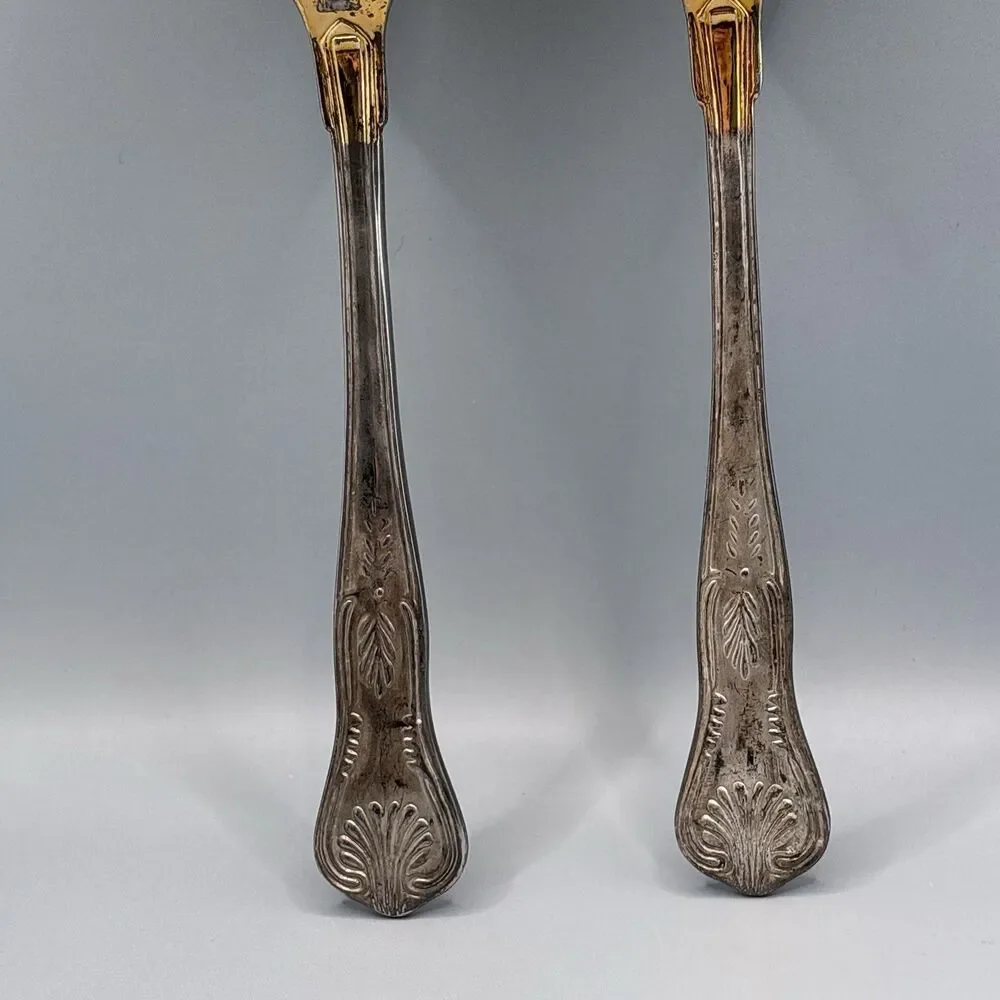 Vintage Gold/Silver  Tone Salad Serving Spoon Fork Set Embossed Fruit Pattern